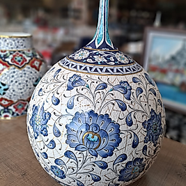 Altın Yaldızlı El Dekoru Gözyaşı  Çini Vazo -40 CM