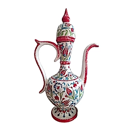 El Dekoru Kapaklı Kırmızı İbrik -45  cm